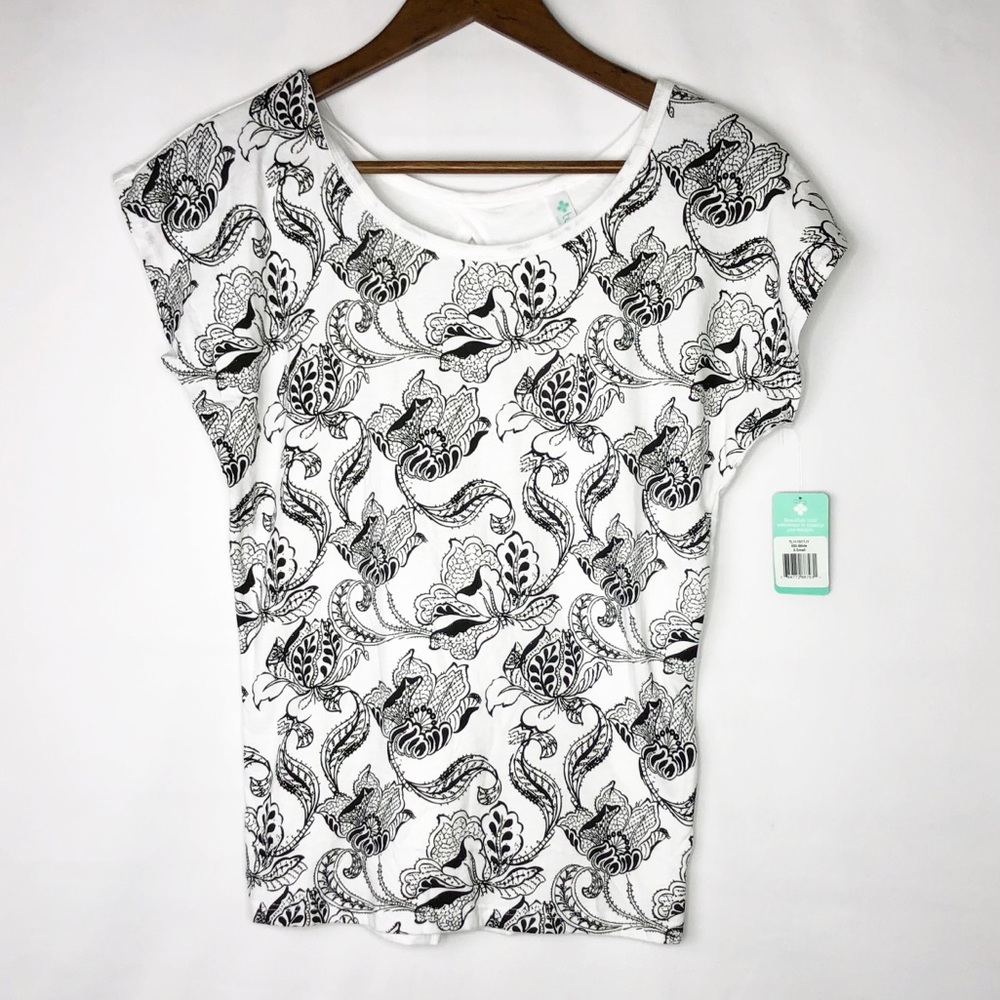 TULAH Black & White Short Sleeve Top NWT - XS - Picture 1 of 5